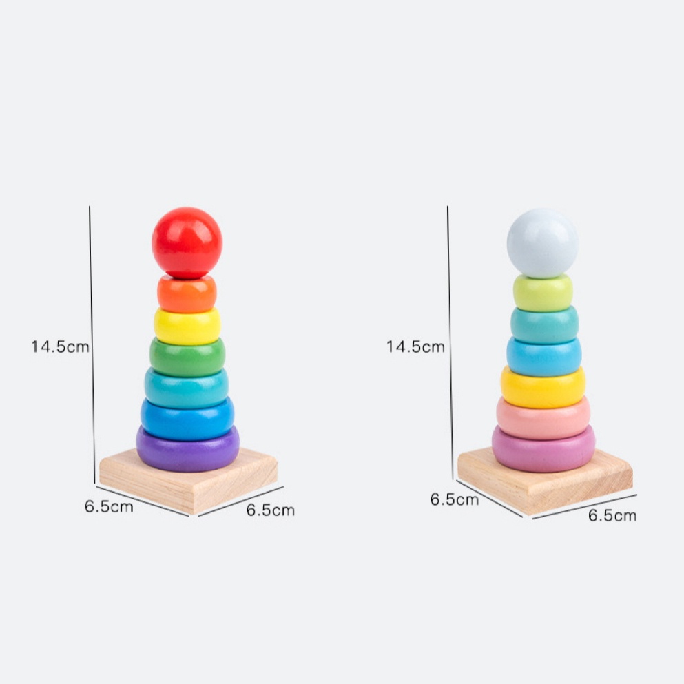 Đồ Chơi Gỗ Tháp Cầu Vồng 7 Màu - Đồ Chơi Gỗ Montessori Phát Triển Kỹ Năng Cho Bé