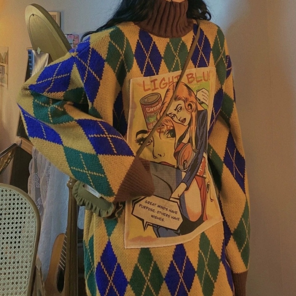 Áo sweater dài tay cổ cao dáng rộng thời trang mới cho nữ