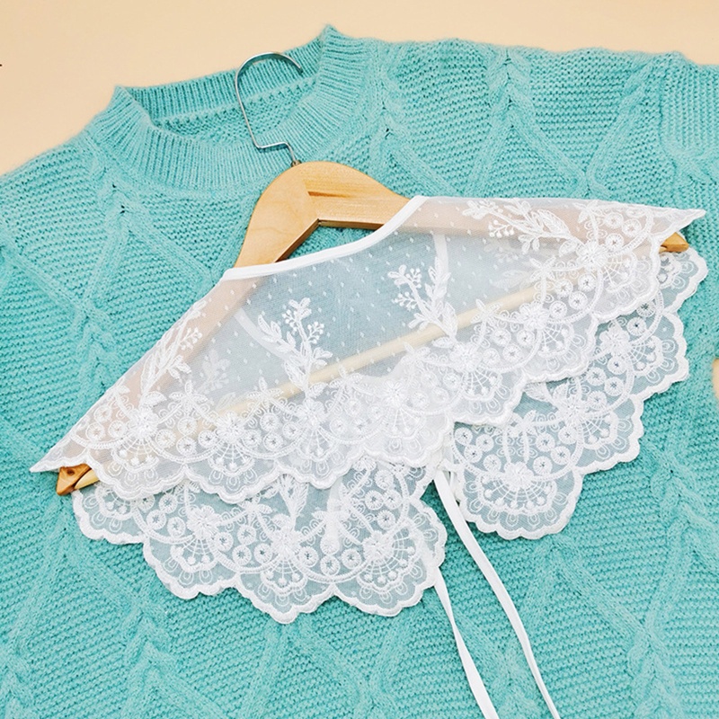 Khăn Choàng Lưới Thêu Hoa Phối Ren Gợn Sóng Thời Trang Nữ