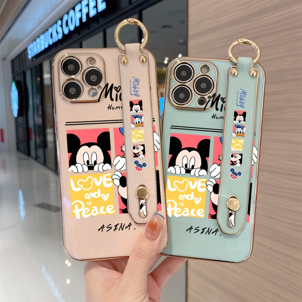 Ốp Điện Thoại Viền Vuông Mềm In Họa Tiết Minnie Có Dây Đeo Cho Samsung Galaxy A73 A53 A33 5G A23 A13 A03S