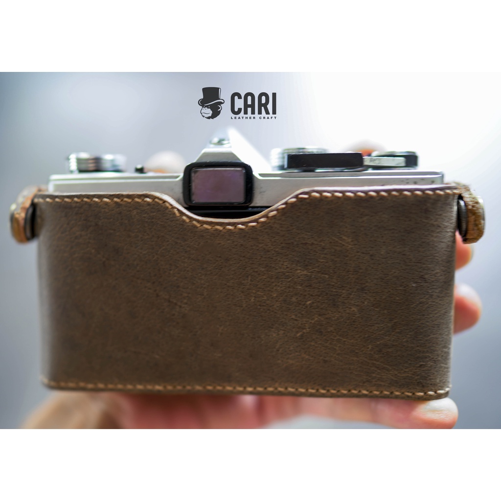 Bao da Halfcase máy ảnh film Olympus OM-1 OM-2 handmade từ da bò thật | Half case máy ảnh film Olympus