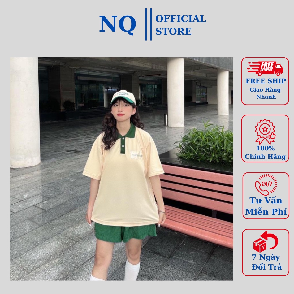 Áo polo form rộng unisex nam nữ WHY NOT màu XANH/KEM form rộng ✳️ Chất TC Cá Sấu giá đẹp