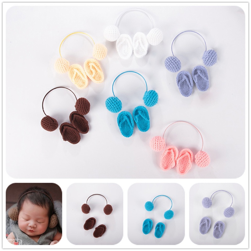 Set 2 Chiếc Dép Đan Len Mini Dùng Làm Phụ Kiện Chụp Ảnh Cho Bé Sơ Sinh