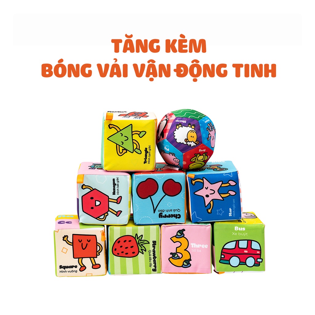 [Tặng kèm bóng vải] Bộ 8 đồ chơi hình khối xúc xắc vui nhộn Lalala Baby, vừa chơi vừa học tập TRAVEL BLOCK