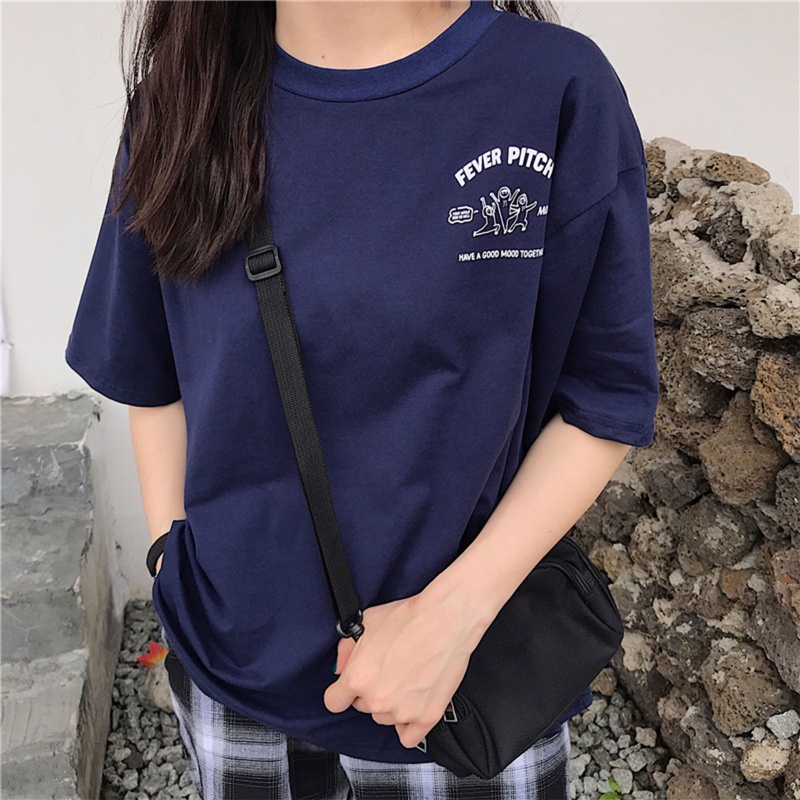 Áo Thun Nữ Ngắn Tay Cổ Tròn In Chữ Phong Cách Hàn Quốc