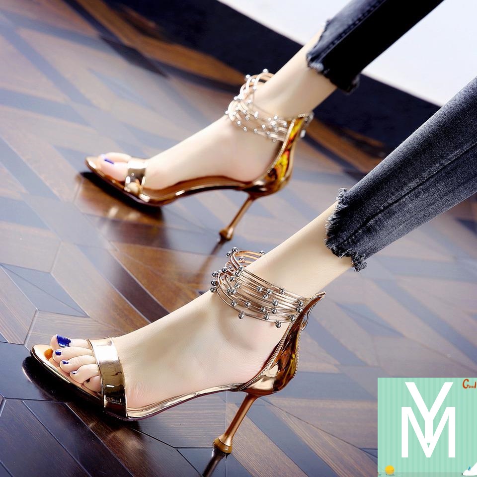 Sandal Cao Gót Hở Ngón Màu Bạc Phong Cách Mới Thời Trang Mùa Hè 2021