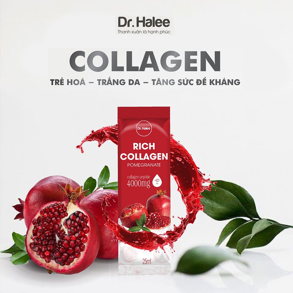 Nước uống collagen lựu đỏ Dr.Halee Pomegranate 4000mg chống lão hóa dạng gói 25ml x 14 gói