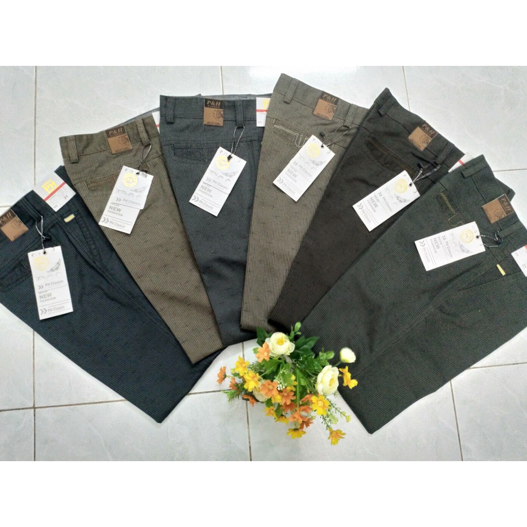 Quần kaki trung niên vải in dấu cộng