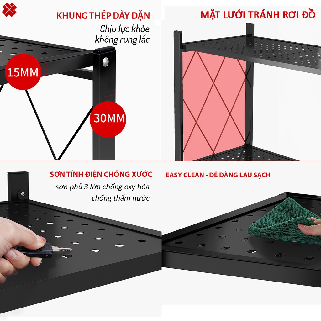 Kệ bếp đa năng 3/4/5 tầng gấp gọn để đồ, lò vi sóng tiện lợi bằng thép carbon có bánh xe | BigBuy360 - bigbuy360.vn