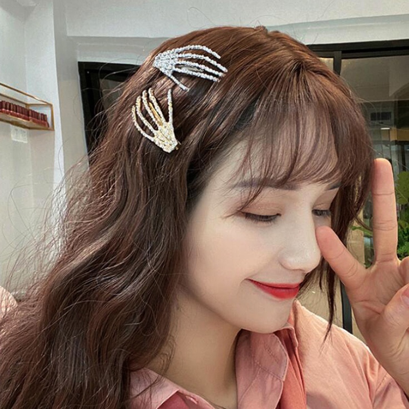 Kẹp Tóc Hình Móng Vuốt Đầu Lâu Đính Đá Lấp Lánh Phong Cách Đường Phố Cá Tính Dành Cho Nữ