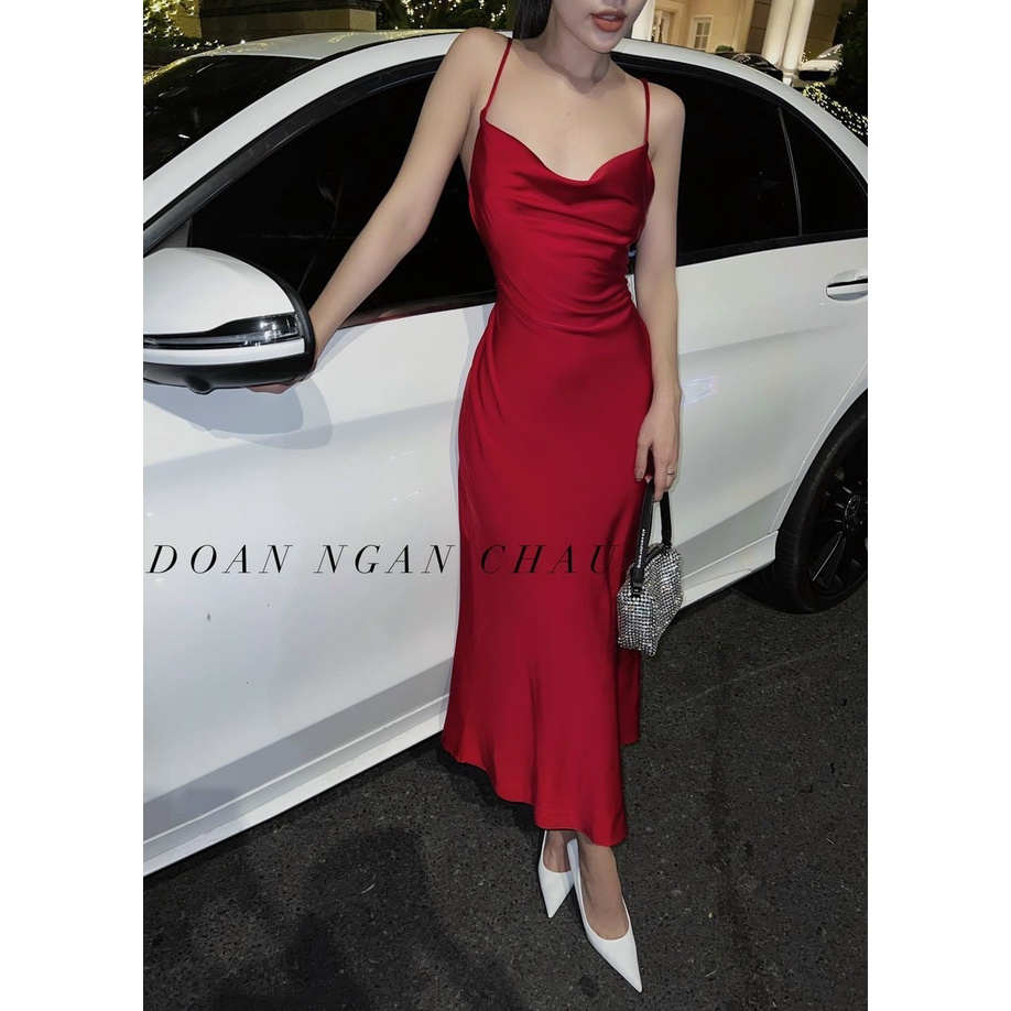 đầm dự tiệc 2 dây satin lụa - CarotShop