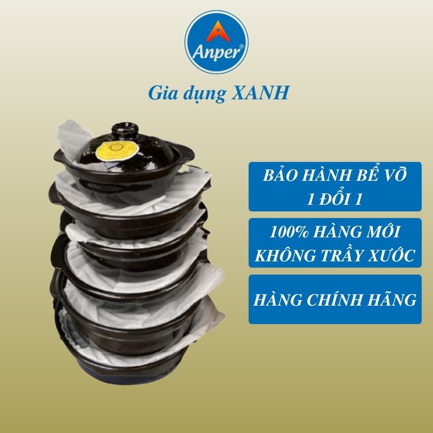 Nồi Đất Anper Plus Lòng Cạn Nắp Kính Tráng Men Chống Dính Bóng Cao Cấp Anper vn, Nồi Đỉnh Hàn quốc, Kho Cá, Thịt