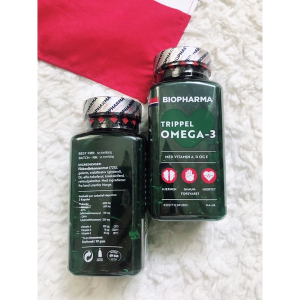 Combo 2 lọ Dầu Cá Omega3 Tripple  Biopharma  Nauy  - Hôp 144 Viên