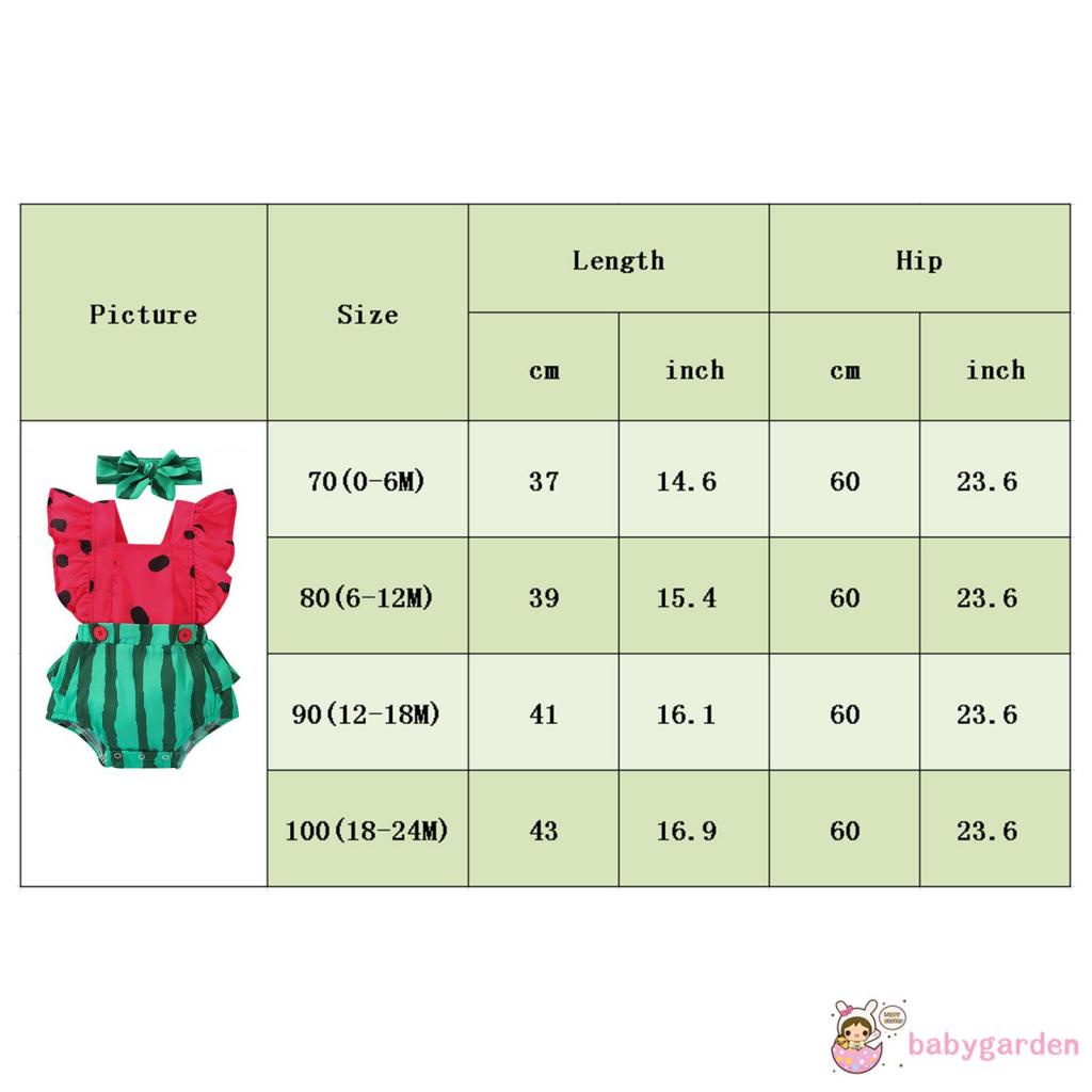 Bộ Áo Liền Quần Tay Cánh Tiên In Họa Tiết Dưa Hấu Kèm Băng Đô Xinh Xắn Cho Bé Gái 0-2 Tuổi