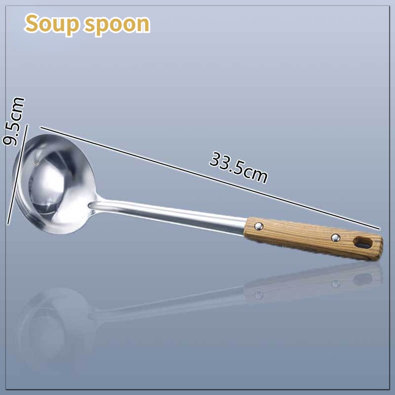 Bộ Dụng Cụ Nấu Ăn Bằng Thép Không Gỉ Tay Cầm Gỗ Cách Nhiệt