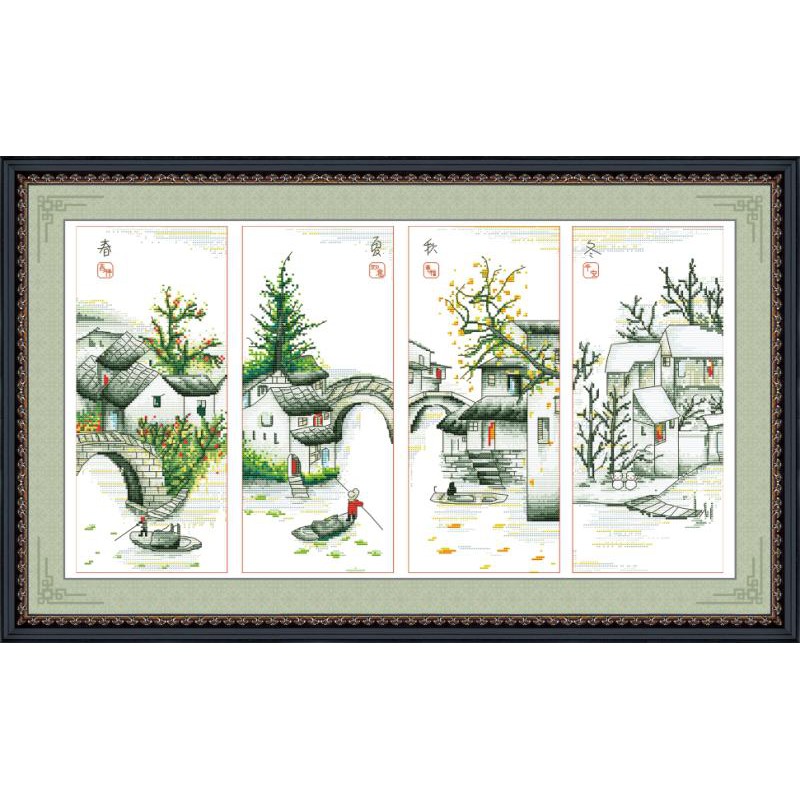 Tranh Thêu Chữ Thập Xuân Hạ Thu Đông F213  KT:80X46CM