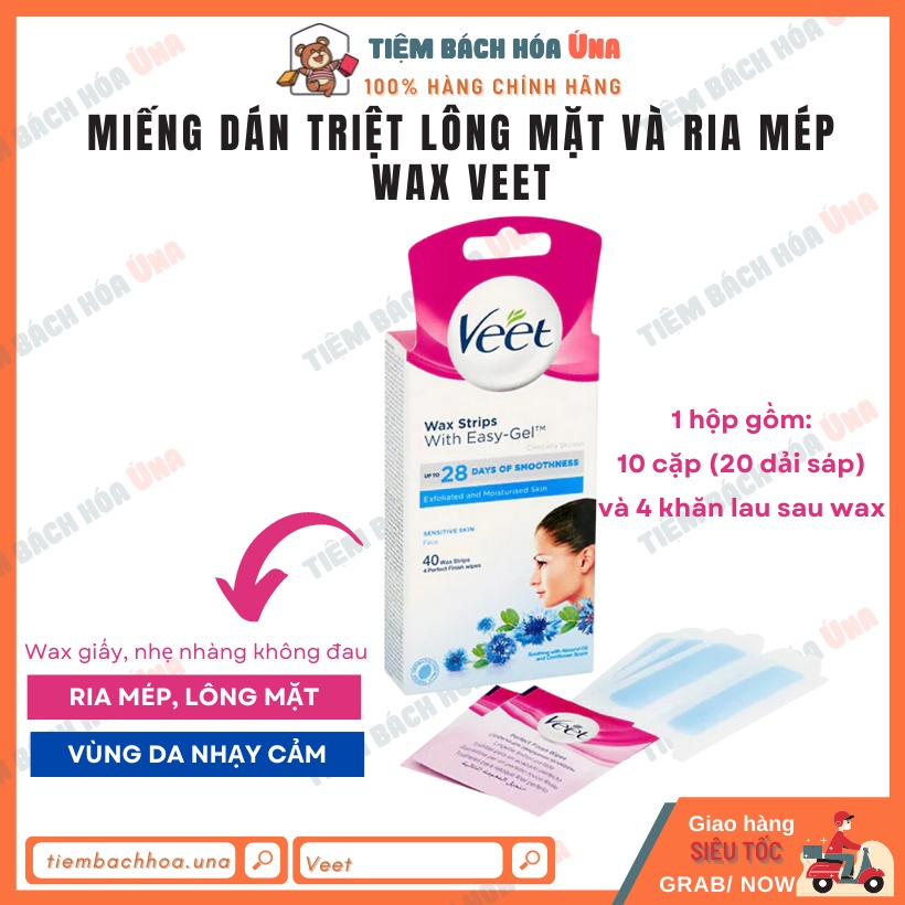 Miếng tẩy lông (wax strips) VEET triệt lông mặt và tẩy ria mép