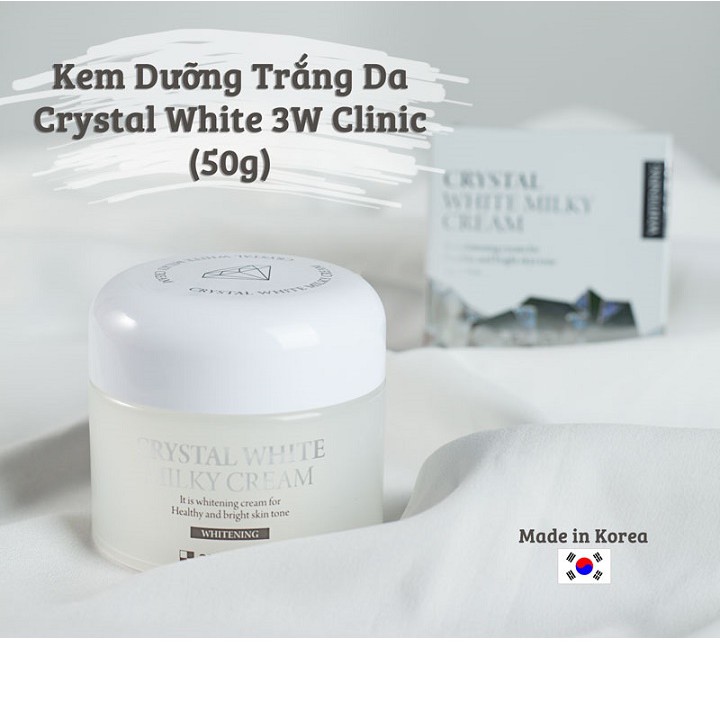 Kem dưỡng trắng da dưỡng ẩm nâng tone 3W Clinic Crystal White Milky Cream Hàn Quốc 50gr giúp da trắng sáng mịn màng | BigBuy360 - bigbuy360.vn