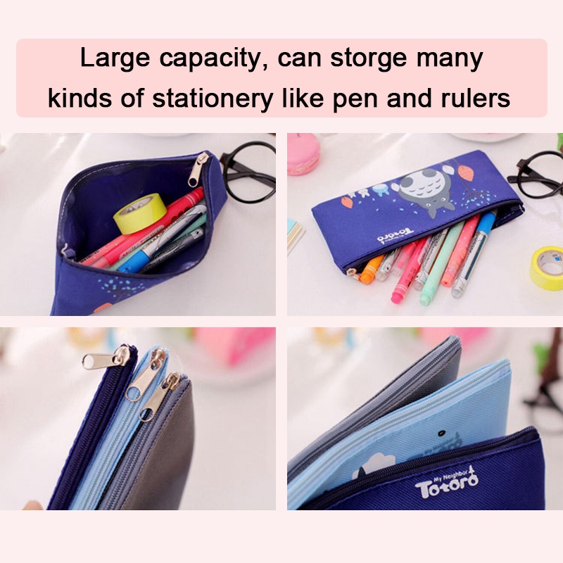 Túi Đựng Bút Sức Chứa Lớn Bằng Vải Oxford Họa Tiết Hoạt Hình Totoro Dễ Thương Có Khóa Kéo