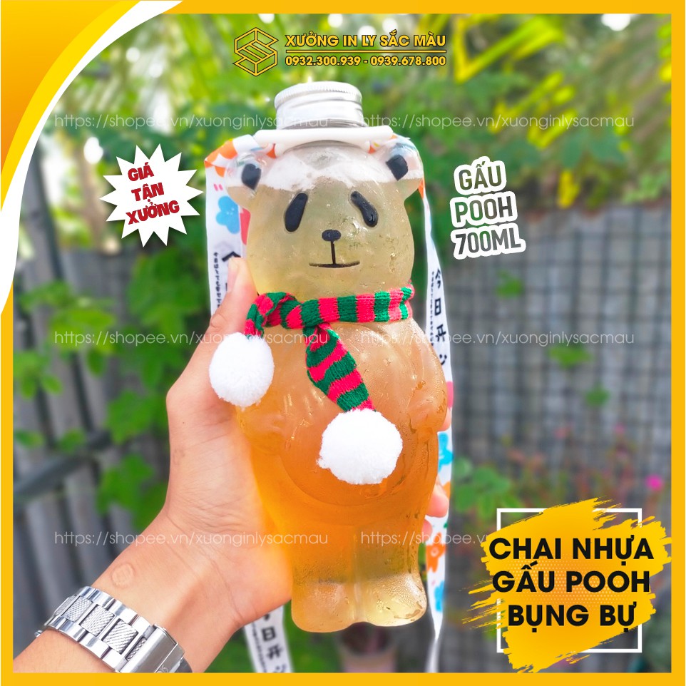 HOT Combo 10 bình nhựa chai nhựa hình Gấu Pooh bụng bự 700ml