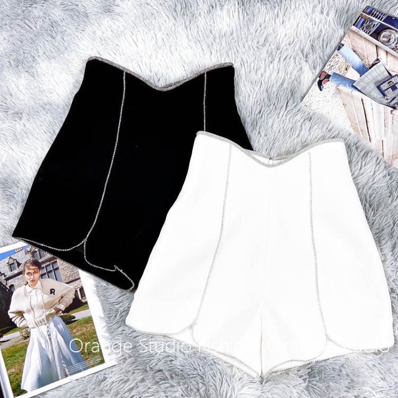 quần short cap cao viền đá