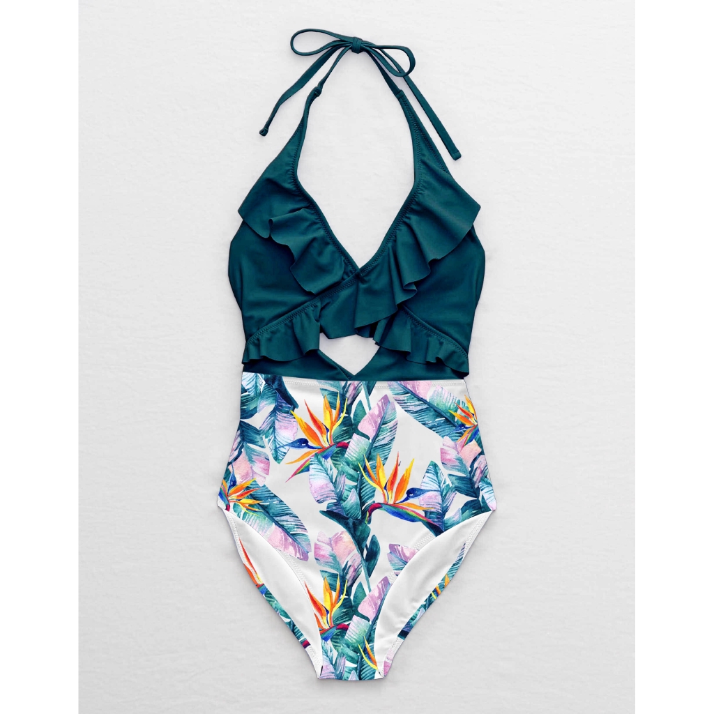 Sexy open-back women's T-shirt is printed with a thick banner that pushes the waist high of a Monokini beach swimsuit | BigBuy360 - bigbuy360.vn