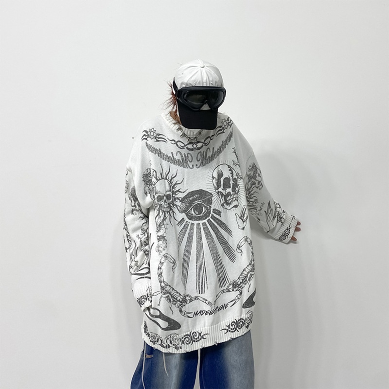 Xixi Áo Sweater Tay Dài In Họa Tiết Đầu Lâu Phong Cách Gothic Cho Nam Và Nữ