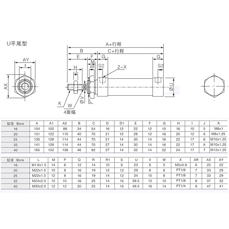 Xi lanh khí nén mal 16*50  *100 *150 *200