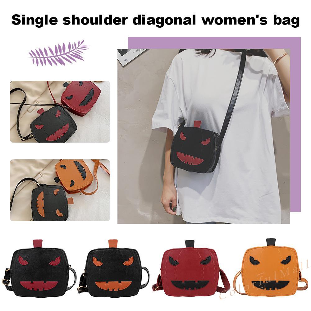 Funny Pumpkin Shoulder Messenger Bag Girls Ladies PU Casual Purse Handbag