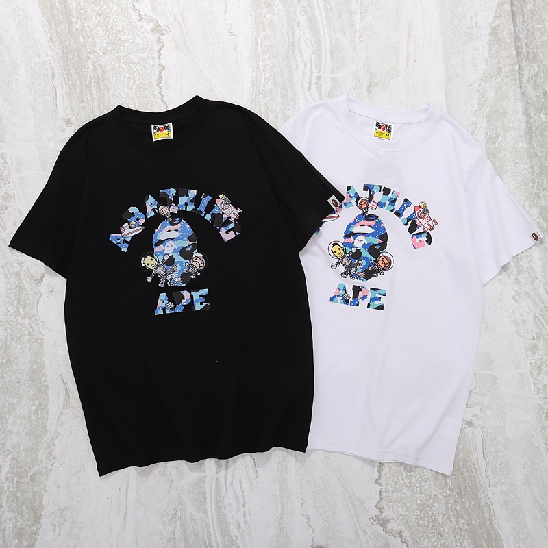 BAPE Áo Thun cotton Cổ Tròn Ngắn Tay Dáng Rộng Thời Trang Cho Nam Nữ
