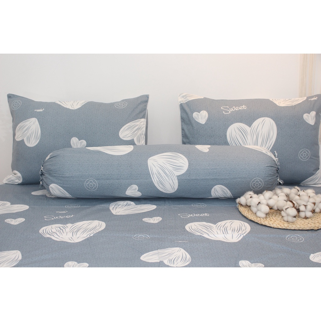 Bộ drap gối Cotton TL  - Tim Nền Xám - chất vải  COTTON loại 1 dầy dặn, mềm mại, mát mẻ.
