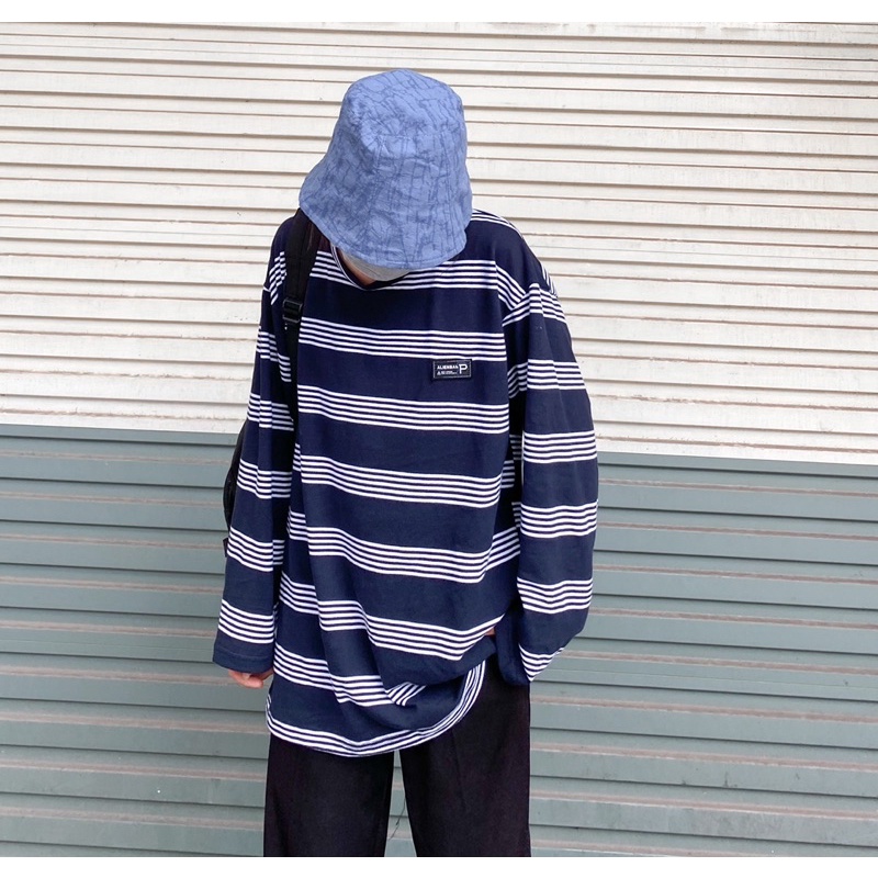 Áo kẻ ngang logo form rộng oversize