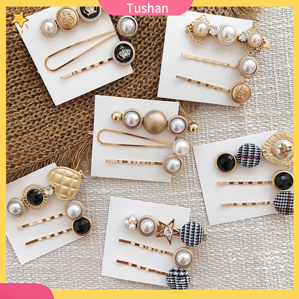 Set 3 Kẹp Tóc Nữ Đính Ngọc Trai