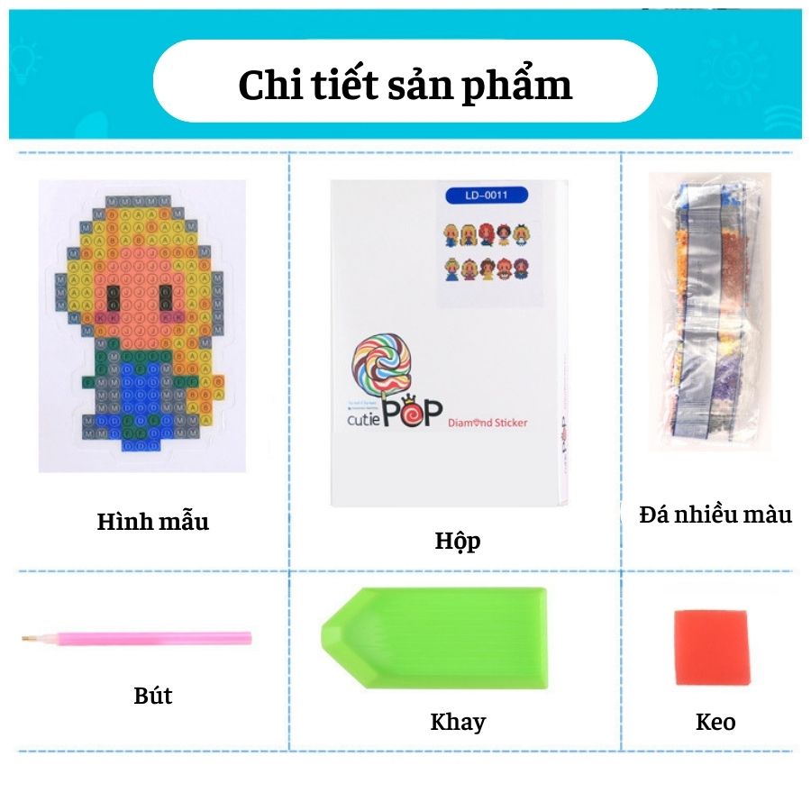 [HCM] 20 Tranh Đính Đá Cho Bé Tạo Sticker Đính Đá Mini Nhiều Chủ Đề