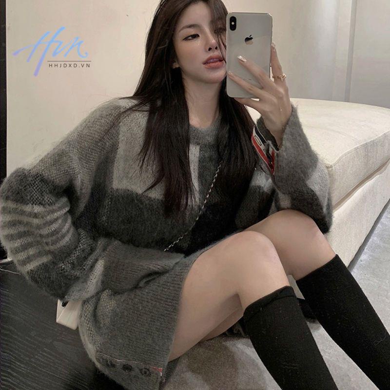 Áo Sweater Dáng Rộng Màu Sắc Retro Phù Hợp Cho Mùa Thu Đông