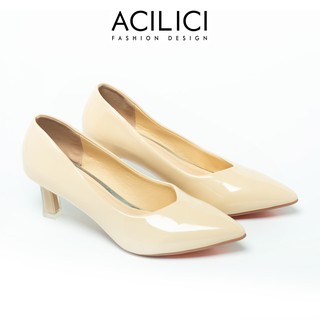 Giày cao gót nữ ACILICI mũi nhọn, giày búp bê da bóng gót nhọn cao 5p thời trang form chuẩn màu đen, kem, nâu_TC047
