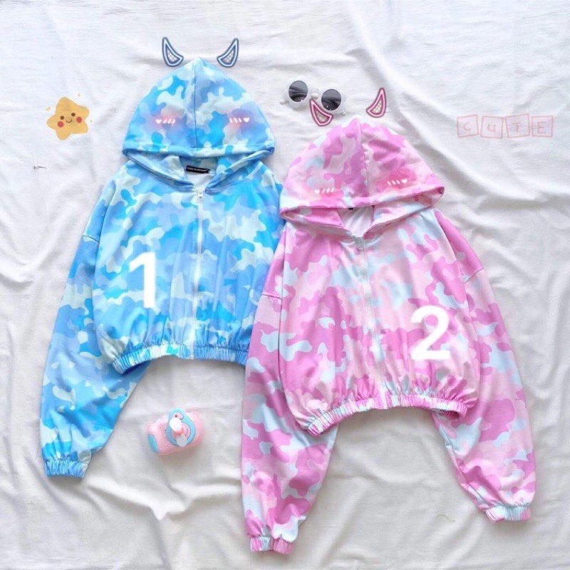 Áo croptop hoodie tay dài loang màu hologram cực đẹp cryaotic10