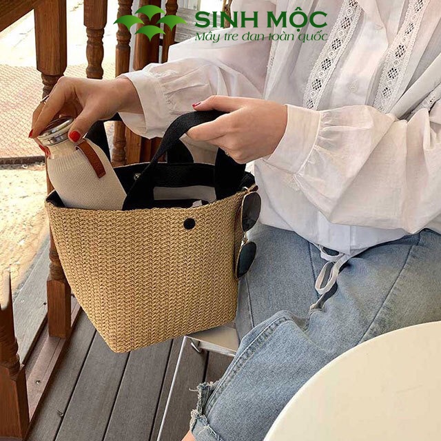 Túi cói Vintage, túi xách nữ, túi cói đi biển Sinh Mộc - M3017