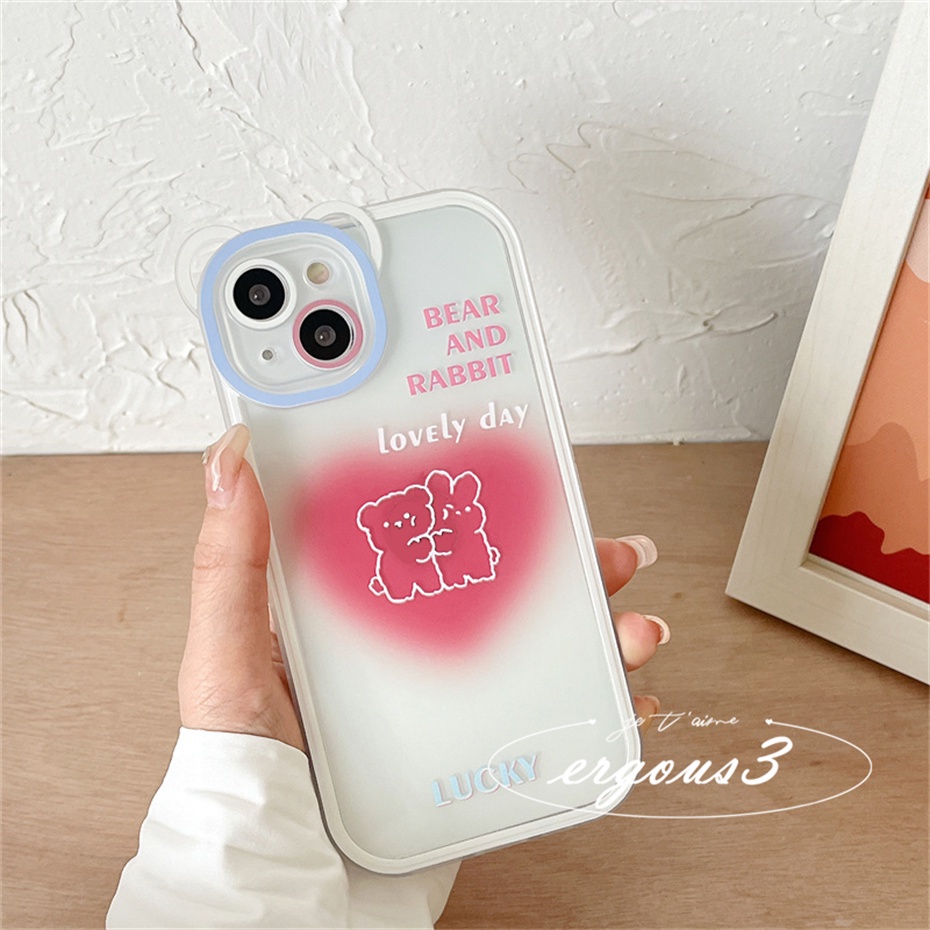 Ốp Điện Thoại Mềm Họa Tiết Gấu Hồng Bảo Vệ Ống Kính Cho iPhone 14 13 12 11 Pro Max SE2020 X XR Xs Max 7 8 6 6s Plus