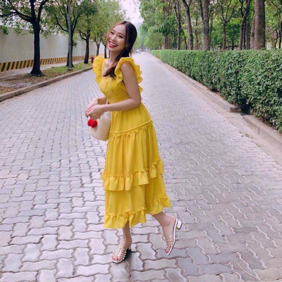 Đầm Nữ Maxi Vàng Bèo Đuôi Cá