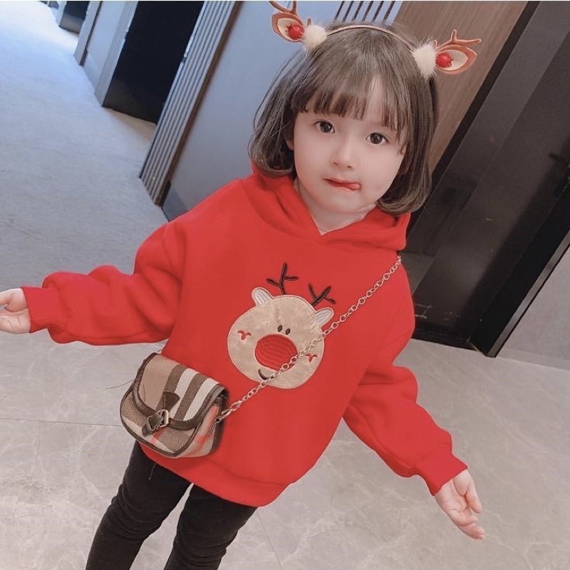 Áo hoodie Noel nỉ bông thêu tuần lộc có mũ