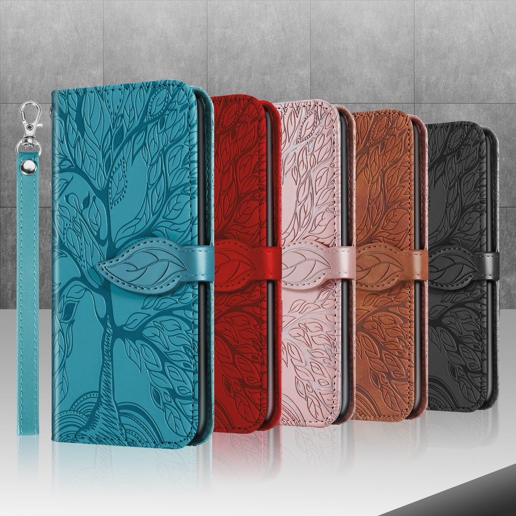 Bao Da Pu Điện Thoại Nắp Lật Kèm Ngăn Đựng Thẻ Họa Tiết Cây 3d Cho Xiaomi Mi 11 Poco M3 Pro Redmi Note 10 Pro Max 9t 5g Ốp