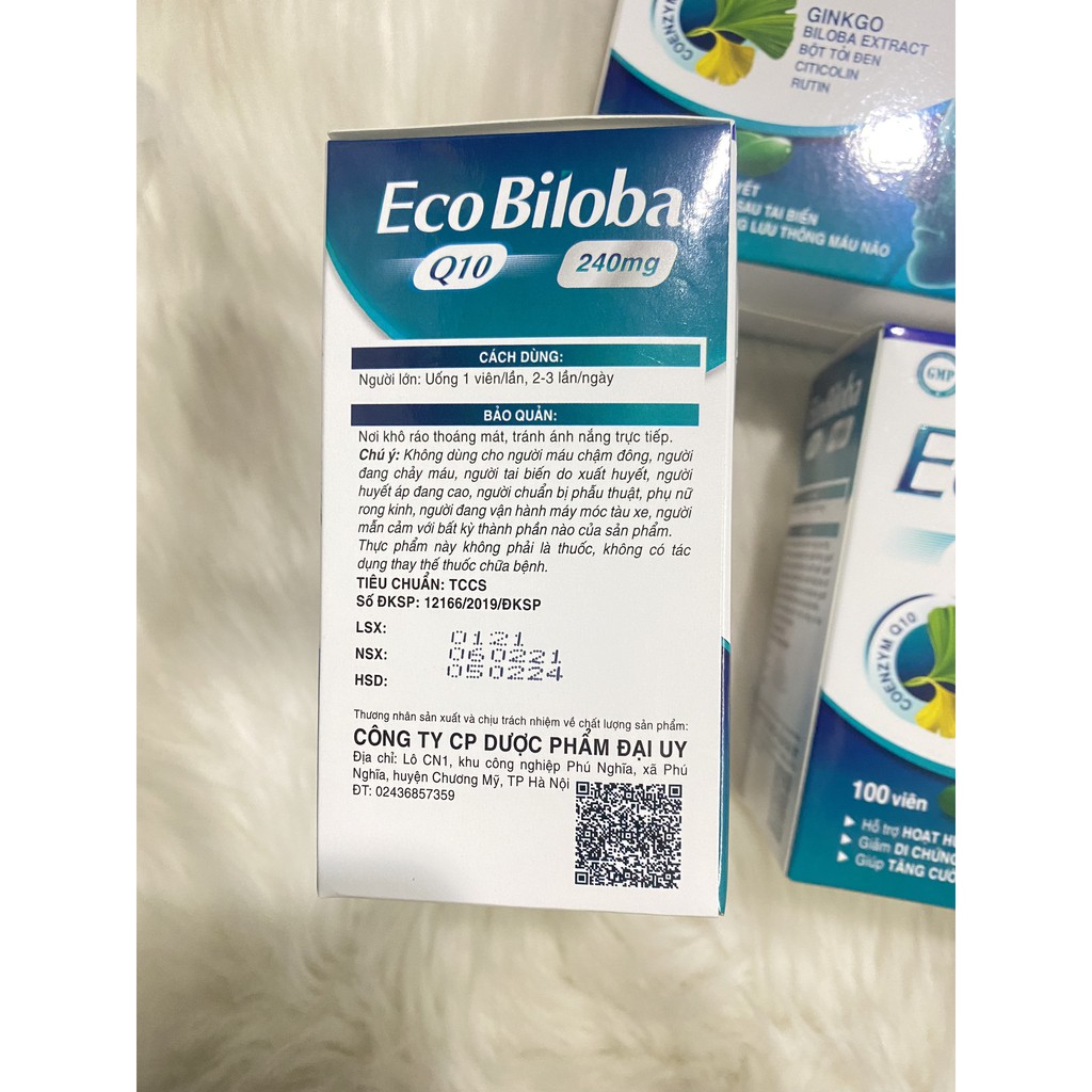 [CHÍNH HÃNG] ECO BILOBA Q10 240mg hộp 100v- Hỗ trợ hoạt huyết, giảm di chứng sau tai biến, tăng cường lưu thông máu não