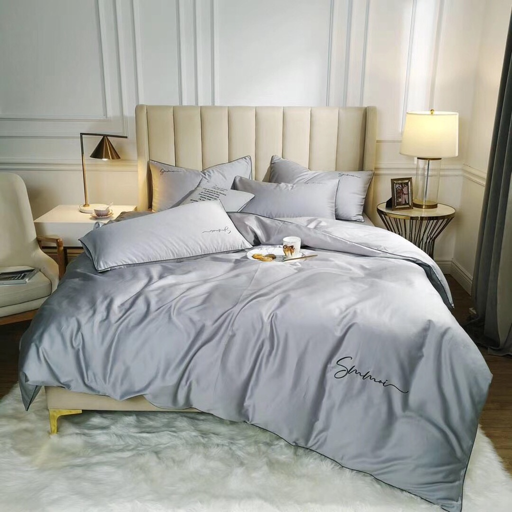 Bộ chăn ga gối lụa sunoi EMMIBEDDING STORE các mẫu 1 màu