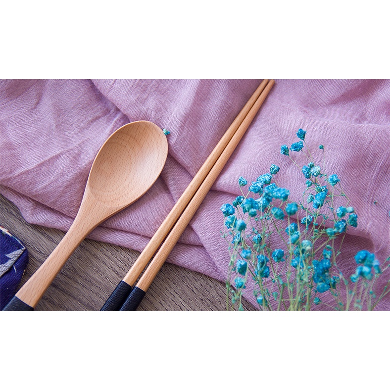 Set Muỗng + Đũa + Túi vải - Màu vàng (Dây Đen) (MG-29)