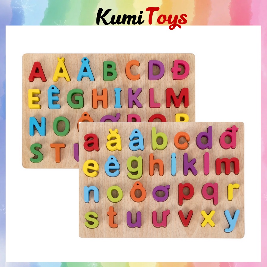 Bảng chữ cái tiếng việt gỗ nổi in hoa và in thường loại đẹp Kumi toys