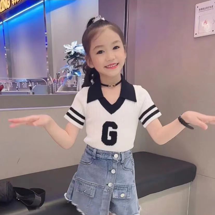 Áo Thun polo Tay Ngắn Vải Lụa Băng Mỏng Có Cổ Phong Cách Mới Dành Cho Bé Gái