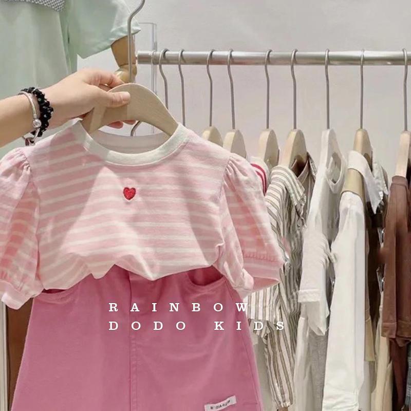 Set Đồ Mùa Hè 5 Món Gồm Áo Tay Cộc Kẻ Sọc + Quần Dài Phong Cách Phương Tây Cho Bé Gái