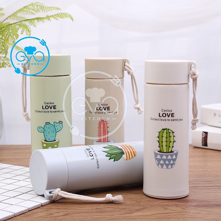 Bình Đựng Nước Lõi Thuỷ Tinh Bọc Nhựa Lúa Mạch Cách Nhiệt Xương Rồng Succulents 450 Ml BGN08