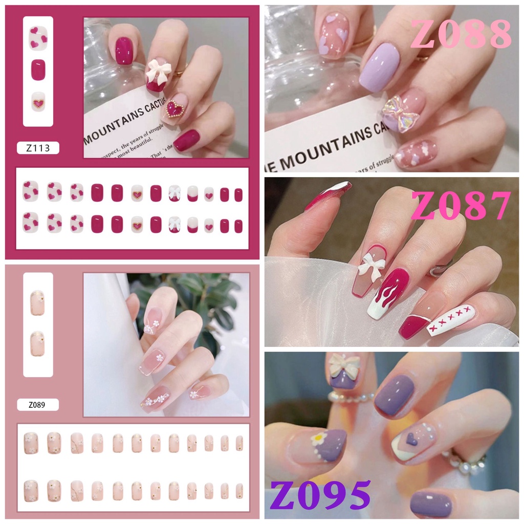 [Hàng mới về] Set 24 móng tay giả kèm keo dán sử dụng tiện lợi